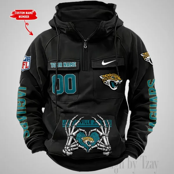Jacksonville Jaguars Fashionable Outerwear Men's Autumn Winter Hooded Sweatshirt Cool Motorcycle Shirt AZVMHD1004 - Image 2