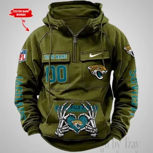 Jacksonville Jaguars Fashionable Outerwear Men's Autumn Winter Hooded Sweatshirt Cool Motorcycle Shirt AZVMHD1004