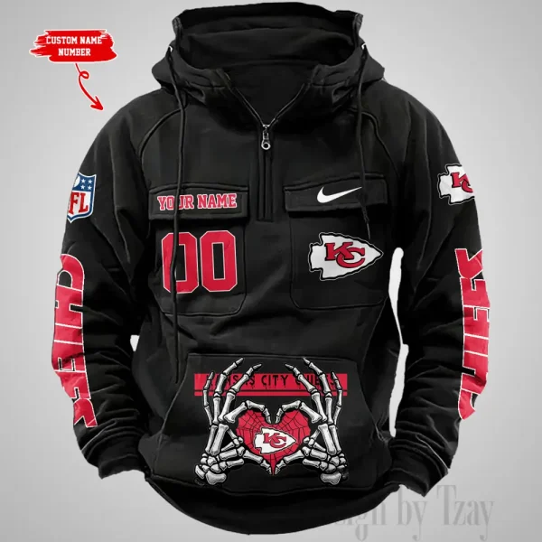 Kansas City Chiefs Fashionable Outerwear Men's Autumn Winter Hooded Sweatshirt Cool Motorcycle Shirt AZVMHD1005 - Image 2