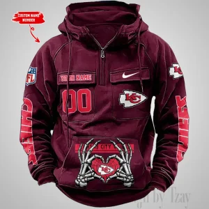 Kansas City Chiefs Fashionable Outerwear Men's Autumn Winter Hooded Sweatshirt Cool Motorcycle Shirt AZVMHD1005