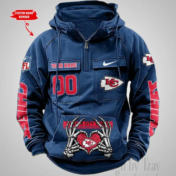 Kansas City Chiefs Fashionable Outerwear Men's Autumn Winter Hooded Sweatshirt Cool Motorcycle Shirt AZVMHD1005 - Image 3
