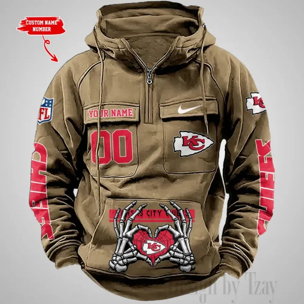 Kansas City Chiefs Fashionable Outerwear Men's Autumn Winter Hooded Sweatshirt Cool Motorcycle Shirt AZVMHD1005 - Image 4