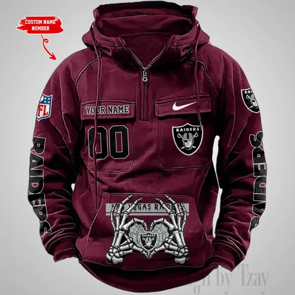 Las Vegas Raiders Fashionable Outerwear Men's Autumn Winter Hooded Sweatshirt Cool Motorcycle Shirt AZVMHD1006 - Image 3