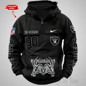 Las Vegas Raiders Fashionable Outerwear Men's Autumn Winter Hooded Sweatshirt Cool Motorcycle Shirt AZVMHD1006
