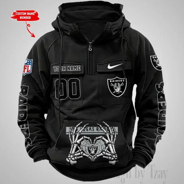 Las Vegas Raiders Fashionable Outerwear Men's Autumn Winter Hooded Sweatshirt Cool Motorcycle Shirt AZVMHD1006