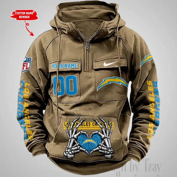 Los Angeles Chargers Fashionable Outerwear Men's Autumn Winter Hooded Sweatshirt Cool Motorcycle Shirt AZVMHD1007