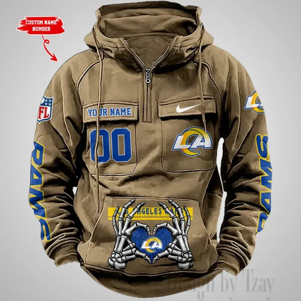 Los Angeles Rams Fashionable Outerwear Men's Autumn Winter Hooded Sweatshirt Cool Motorcycle Shirt AZVMHD1008 - Image 2