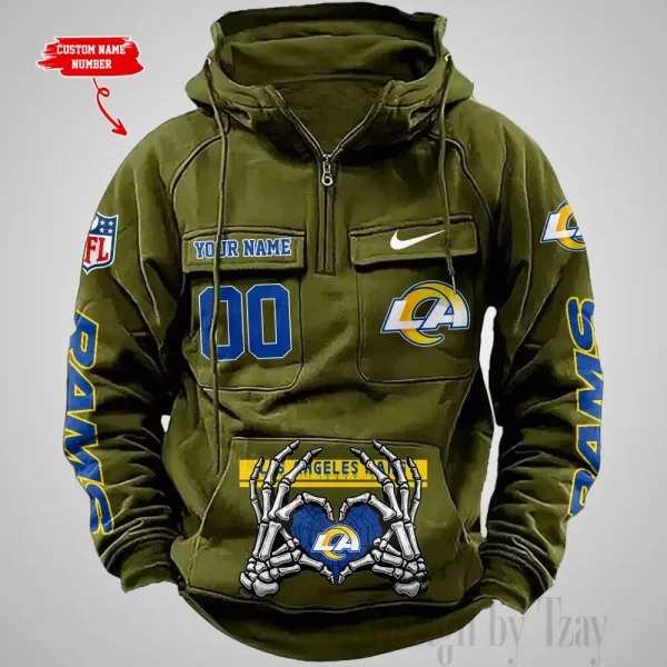 Los Angeles Rams Fashionable Outerwear Men's Autumn Winter Hooded Sweatshirt Cool Motorcycle Shirt AZVMHD1008 - Image 3