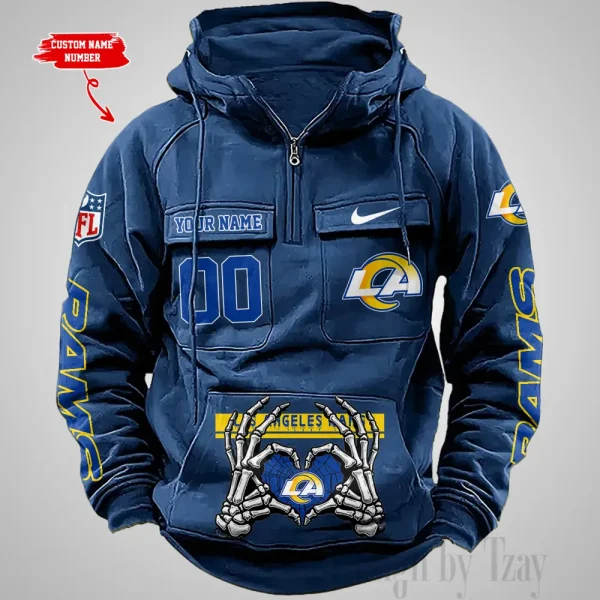 Los Angeles Rams Fashionable Outerwear Men's Autumn Winter Hooded Sweatshirt Cool Motorcycle Shirt AZVMHD1008 - Image 4