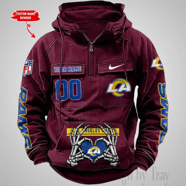 Los Angeles Rams Fashionable Outerwear Men's Autumn Winter Hooded Sweatshirt Cool Motorcycle Shirt AZVMHD1008 - Image 5