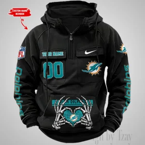 Miami Dolphins Fashionable Outerwear Men's Autumn Winter Hooded Sweatshirt Cool Motorcycle Shirt AZVMHD1009