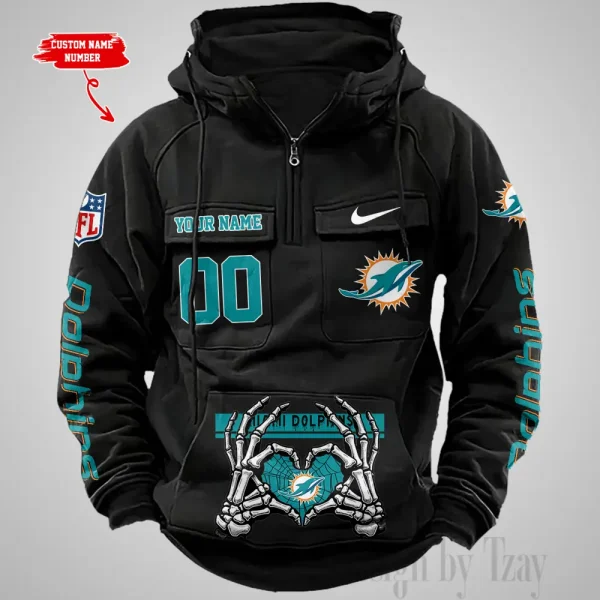 Miami Dolphins Fashionable Outerwear Men's Autumn Winter Hooded Sweatshirt Cool Motorcycle Shirt AZVMHD1009