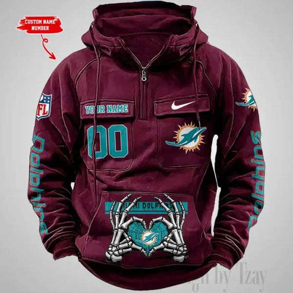 Miami Dolphins Fashionable Outerwear Men's Autumn Winter Hooded Sweatshirt Cool Motorcycle Shirt AZVMHD1009 - Image 2