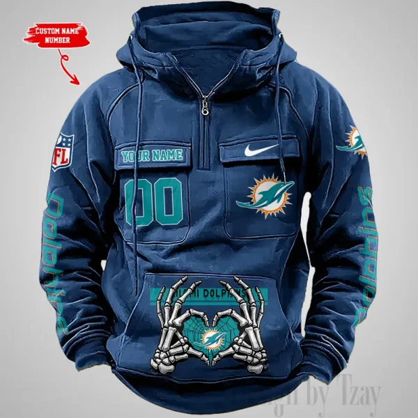 Miami Dolphins Fashionable Outerwear Men's Autumn Winter Hooded Sweatshirt Cool Motorcycle Shirt AZVMHD1009 - Image 3