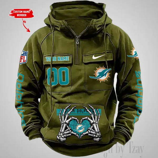 Miami Dolphins Fashionable Outerwear Men's Autumn Winter Hooded Sweatshirt Cool Motorcycle Shirt AZVMHD1009 - Image 4