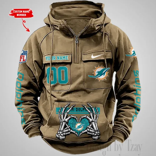 Miami Dolphins Fashionable Outerwear Men's Autumn Winter Hooded Sweatshirt Cool Motorcycle Shirt AZVMHD1009 - Image 5