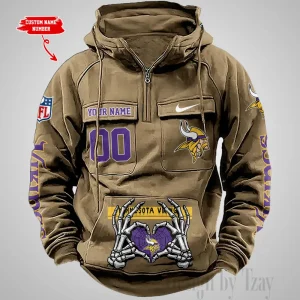 Minnesota Vikings Fashionable Outerwear Men's Autumn Winter Hooded Sweatshirt Cool Motorcycle Shirt AZVMHD1010