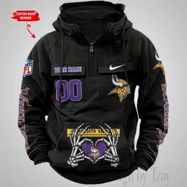 Minnesota Vikings Fashionable Outerwear Men's Autumn Winter Hooded Sweatshirt Cool Motorcycle Shirt AZVMHD1010 - Image 2