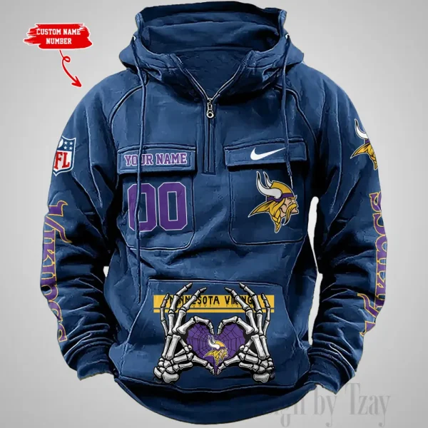 Minnesota Vikings Fashionable Outerwear Men's Autumn Winter Hooded Sweatshirt Cool Motorcycle Shirt AZVMHD1010 - Image 4