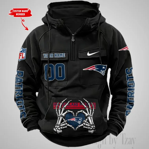 New England Patriots Fashionable Outerwear Men's Autumn Winter Hooded Sweatshirt Cool Motorcycle Shirt AZVMHD1011 - Image 2