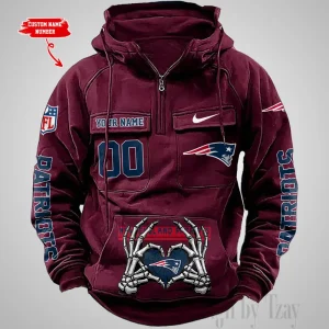 New England Patriots Fashionable Outerwear Men's Autumn Winter Hooded Sweatshirt Cool Motorcycle Shirt AZVMHD1011