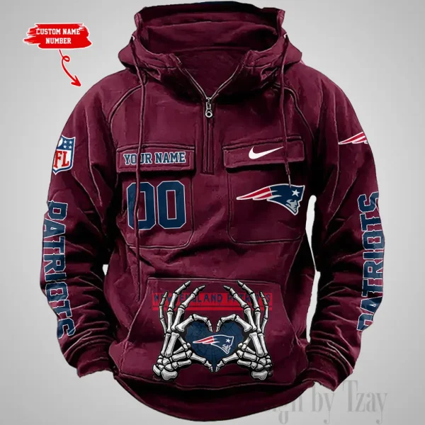 New England Patriots Fashionable Outerwear Men's Autumn Winter Hooded Sweatshirt Cool Motorcycle Shirt AZVMHD1011