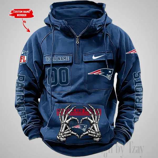 New England Patriots Fashionable Outerwear Men's Autumn Winter Hooded Sweatshirt Cool Motorcycle Shirt AZVMHD1011 - Image 3