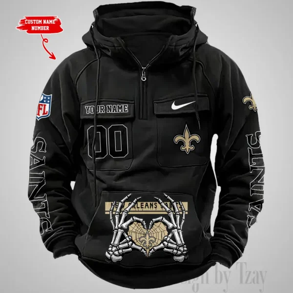 New Orleans Saints Fashionable Outerwear Men's Autumn Winter Hooded Sweatshirt Cool Motorcycle Shirt AZVMHD1012 - Image 2