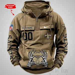 New Orleans Saints Fashionable Outerwear Men's Autumn Winter Hooded Sweatshirt Cool Motorcycle Shirt AZVMHD1012