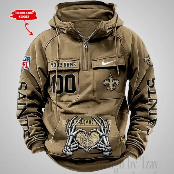 New Orleans Saints Fashionable Outerwear Men's Autumn Winter Hooded Sweatshirt Cool Motorcycle Shirt AZVMHD1012