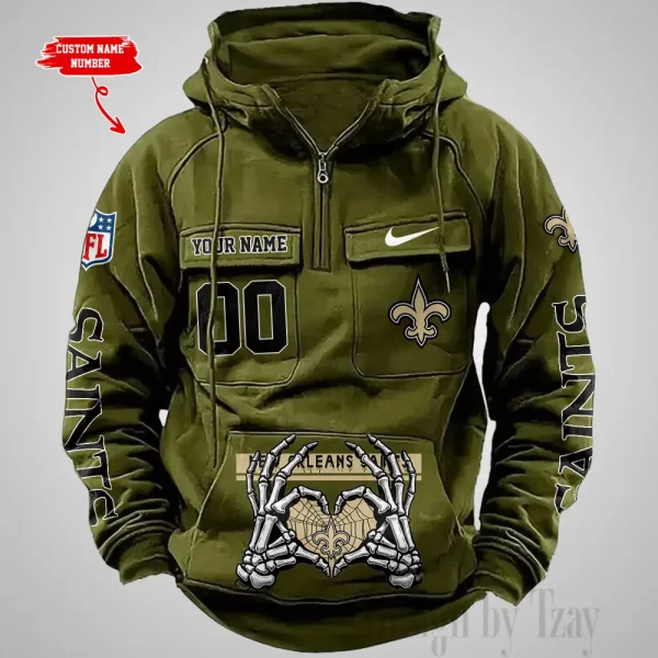 New Orleans Saints Fashionable Outerwear Men's Autumn Winter Hooded Sweatshirt Cool Motorcycle Shirt AZVMHD1012 - Image 3