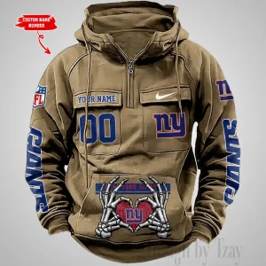 New York Giants Fashionable Outerwear Men's Autumn Winter Hooded Sweatshirt Cool Motorcycle Shirt AZVMHD1013