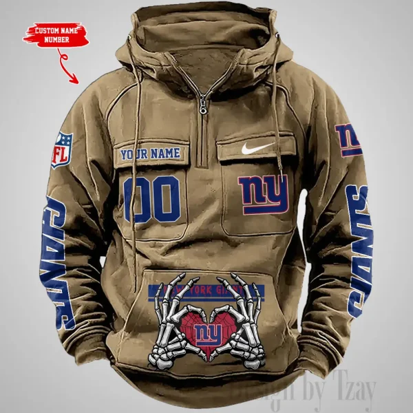 New York Giants Fashionable Outerwear Men's Autumn Winter Hooded Sweatshirt Cool Motorcycle Shirt AZVMHD1013