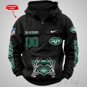 New York Jets Fashionable Outerwear Men's Autumn Winter Hooded Sweatshirt Cool Motorcycle Shirt AZVMHD1014