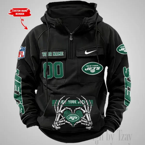 New York Jets Fashionable Outerwear Men's Autumn Winter Hooded Sweatshirt Cool Motorcycle Shirt AZVMHD1014