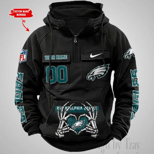 Philadelphia Eagles Fashionable Outerwear Men's Autumn Winter Hooded Sweatshirt Cool Motorcycle Shirt AZVMHD1015 - Image 2