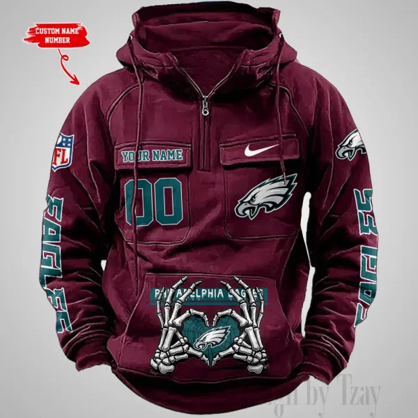 Philadelphia Eagles Fashionable Outerwear Men's Autumn Winter Hooded Sweatshirt Cool Motorcycle Shirt AZVMHD1015 - Image 3