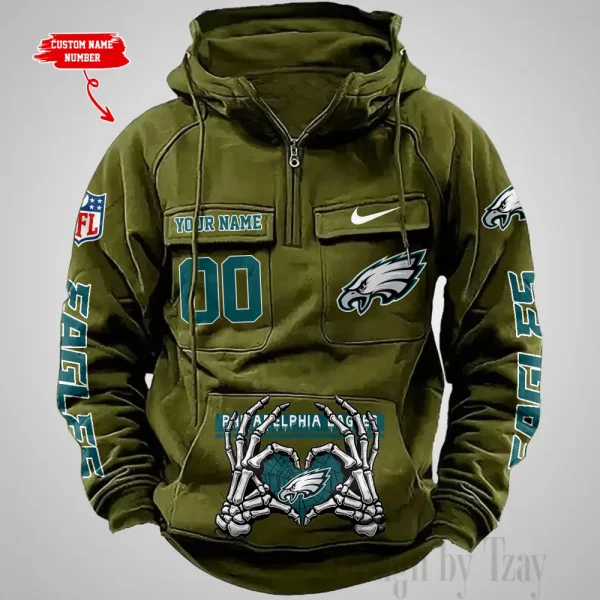 Philadelphia Eagles Fashionable Outerwear Men's Autumn Winter Hooded Sweatshirt Cool Motorcycle Shirt AZVMHD1015 - Image 4