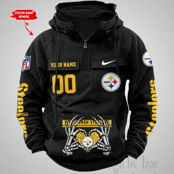 Pittsburgh Steelers Fashionable Outerwear Men's Autumn Winter Hooded Sweatshirt Cool Motorcycle Shirt AZVMHD1016 - Image 2