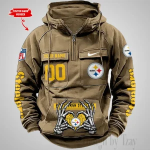 Pittsburgh Steelers Fashionable Outerwear Men's Autumn Winter Hooded Sweatshirt Cool Motorcycle Shirt AZVMHD1016