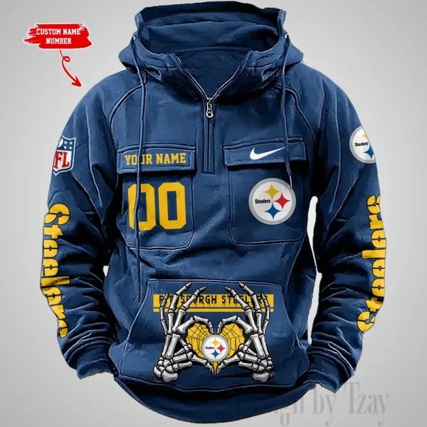 Pittsburgh Steelers Fashionable Outerwear Men's Autumn Winter Hooded Sweatshirt Cool Motorcycle Shirt AZVMHD1016 - Image 3