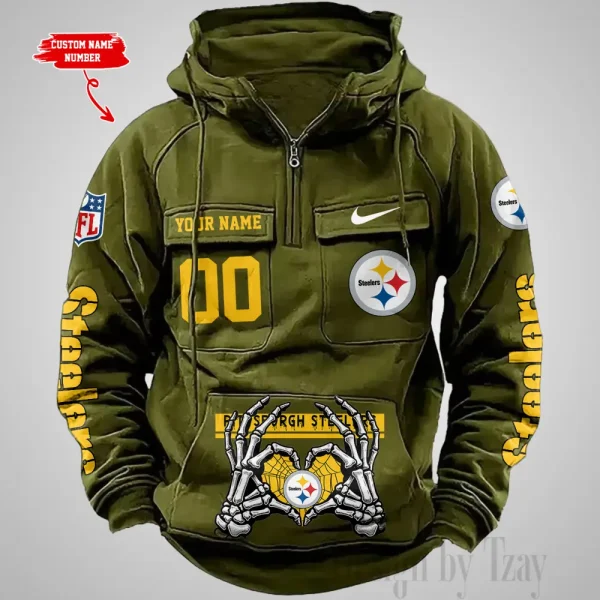 Pittsburgh Steelers Fashionable Outerwear Men's Autumn Winter Hooded Sweatshirt Cool Motorcycle Shirt AZVMHD1016 - Image 4