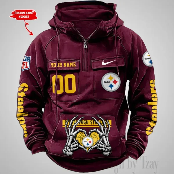 Pittsburgh Steelers Fashionable Outerwear Men's Autumn Winter Hooded Sweatshirt Cool Motorcycle Shirt AZVMHD1016 - Image 5