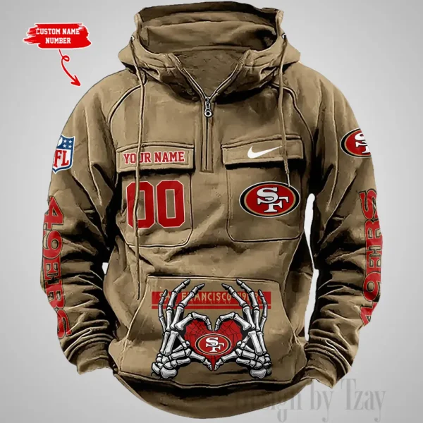 San Francisco 49ers Fashionable Outerwear Men's Autumn Winter Hooded Sweatshirt Cool Motorcycle Shirt AZVMHD1017 - Image 2