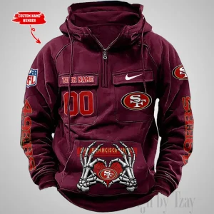 San Francisco 49ers Fashionable Outerwear Men's Autumn Winter Hooded Sweatshirt Cool Motorcycle Shirt AZVMHD1017