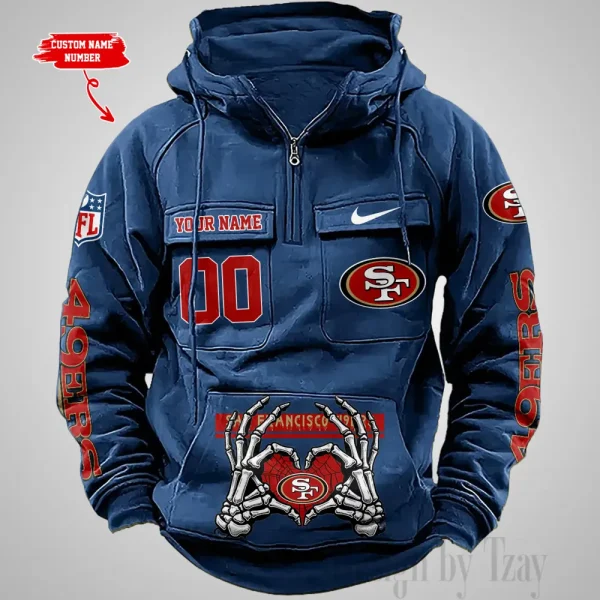 San Francisco 49ers Fashionable Outerwear Men's Autumn Winter Hooded Sweatshirt Cool Motorcycle Shirt AZVMHD1017 - Image 3