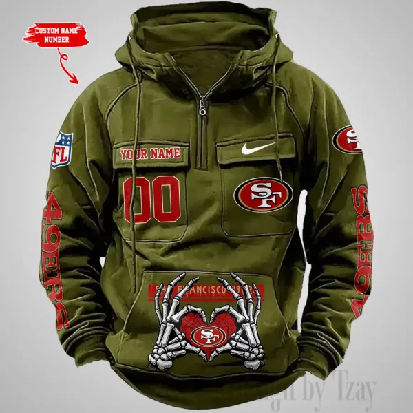 San Francisco 49ers Fashionable Outerwear Men's Autumn Winter Hooded Sweatshirt Cool Motorcycle Shirt AZVMHD1017 - Image 4