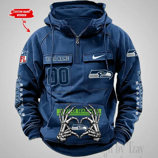 Seattle Seahawks Fashionable Outerwear Men's Autumn Winter Hooded Sweatshirt Cool Motorcycle Shirt AZVMHD1018 - Image 2