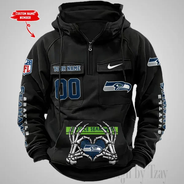 Seattle Seahawks Fashionable Outerwear Men's Autumn Winter Hooded Sweatshirt Cool Motorcycle Shirt AZVMHD1018 - Image 3
