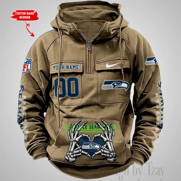 Seattle Seahawks Fashionable Outerwear Men's Autumn Winter Hooded Sweatshirt Cool Motorcycle Shirt AZVMHD1018 - Image 4